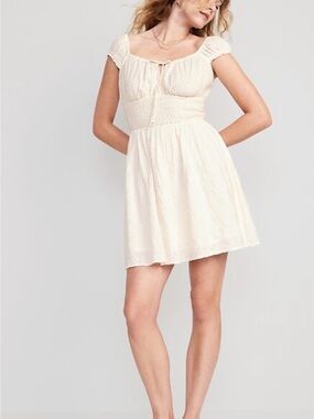 Old Navy Cream Puff-Sleeve Eyelet Mini Dress - Cream